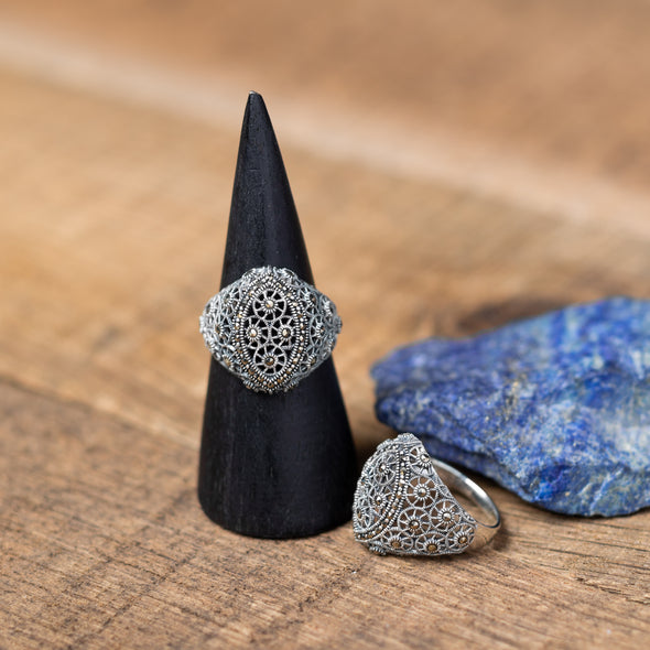 Marquis Design Marcasite Signet Rings