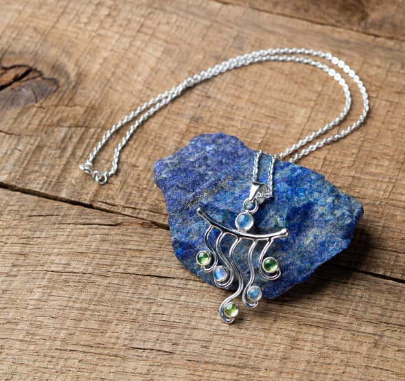 6-Stone Swirly Drop Necklace