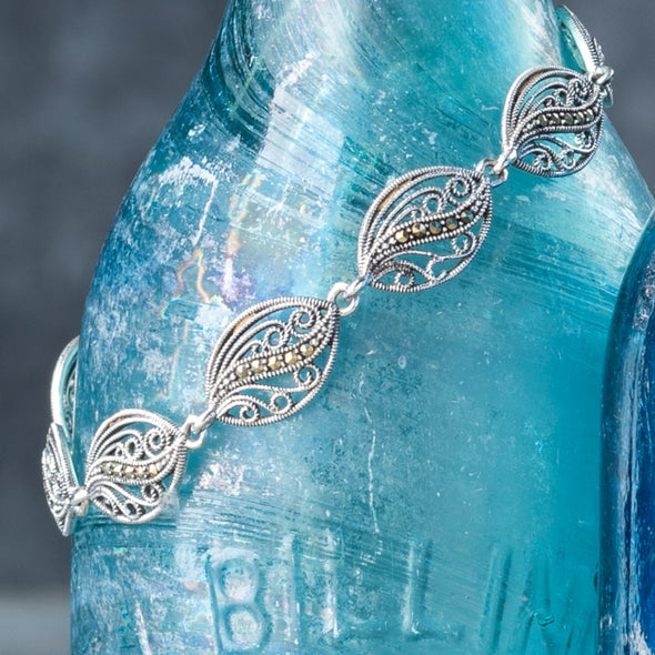 Art Deco Marcasite Fold-Over Clasp Bracelets