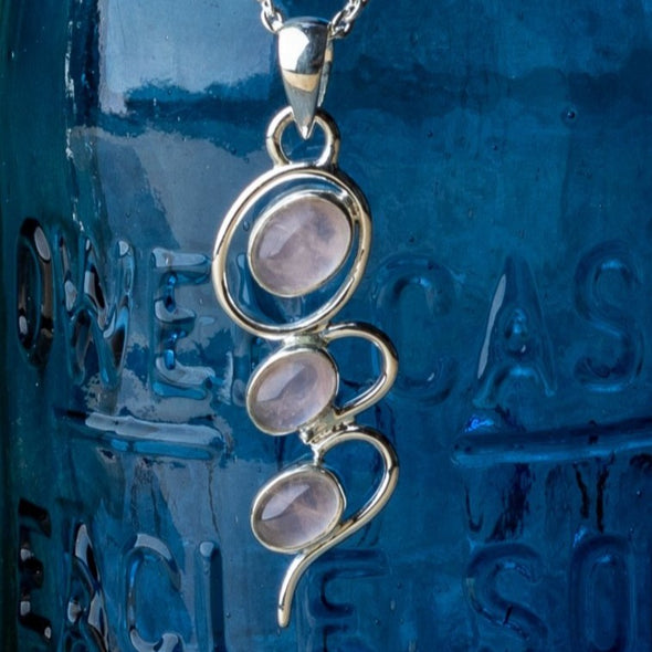 3-Stone Swirly Drop Necklace
