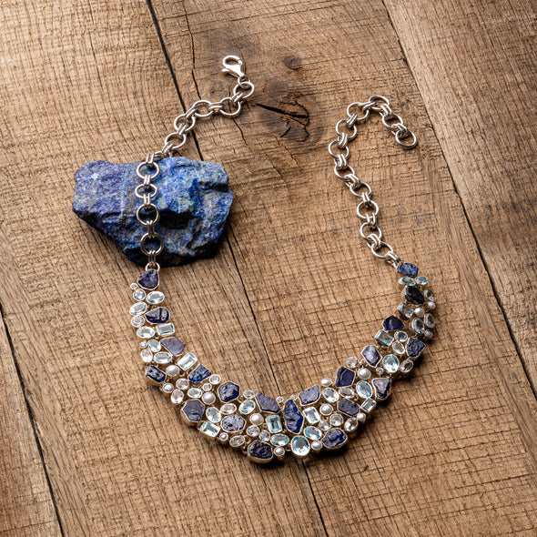 Raw Iolite, Topaz + Pearl Multi-Stone Showstopper Necklace