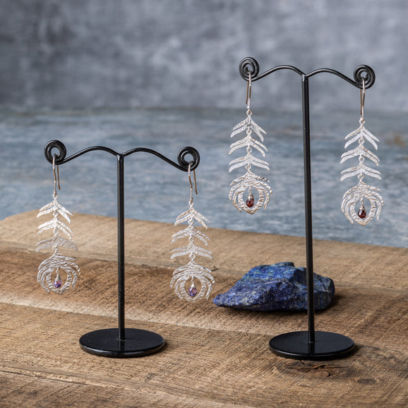 Metal + Stone Peacock Feather Earrings