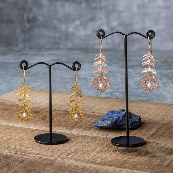 Metal + Stone Peacock Feather Earrings