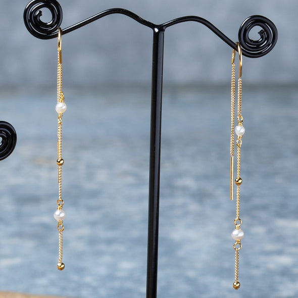 Double Pearl Drop Delicate Threaders