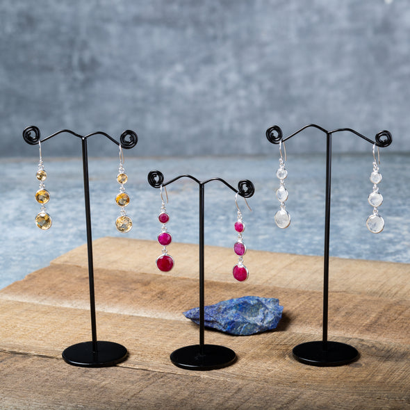Faceted 3-Stone Drop Earrings