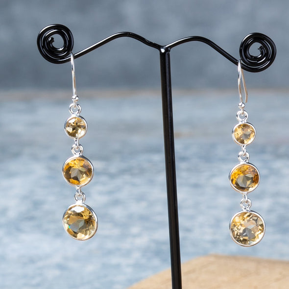 Faceted 3-Stone Drop Earrings