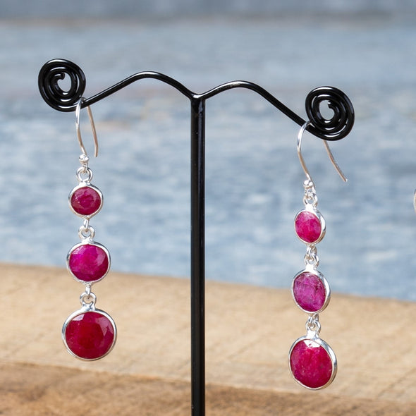 Faceted 3-Stone Drop Earrings