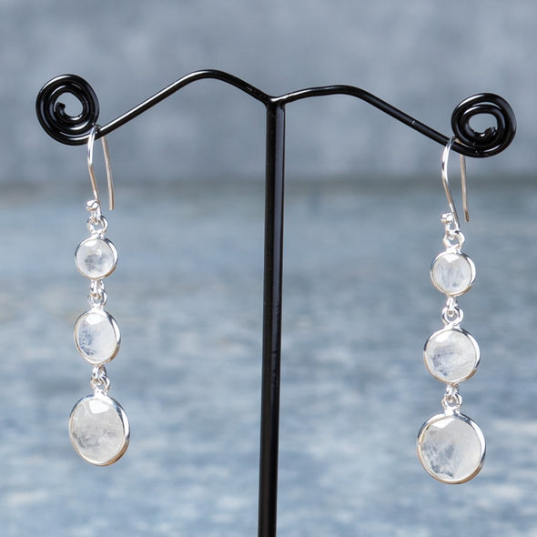 Faceted 3-Stone Drop Earrings