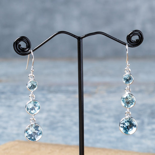 Faceted 3-Stone Drop Earrings