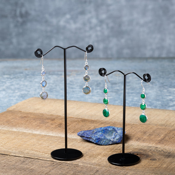 Faceted 3-Stone Drop Earrings