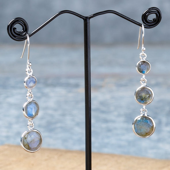 Faceted 3-Stone Drop Earrings
