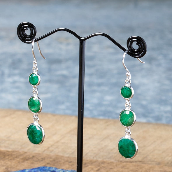 Faceted 3-Stone Drop Earrings