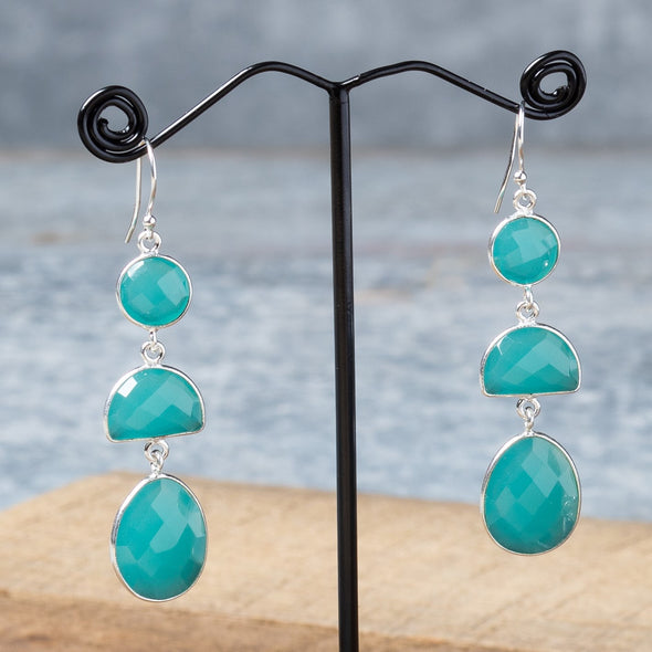 Large 3-Stone Sparkle-Cut Earrings