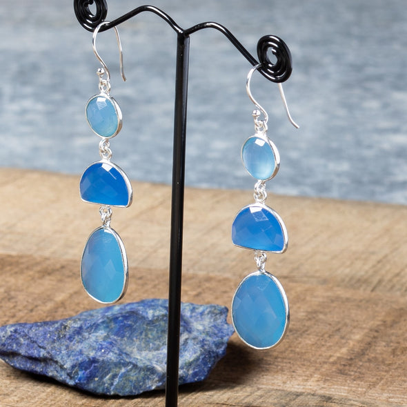 Large 3-Stone Sparkle-Cut Earrings