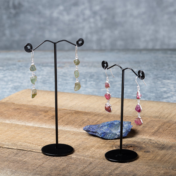 3-Stone Raw Tourmaline Earrings