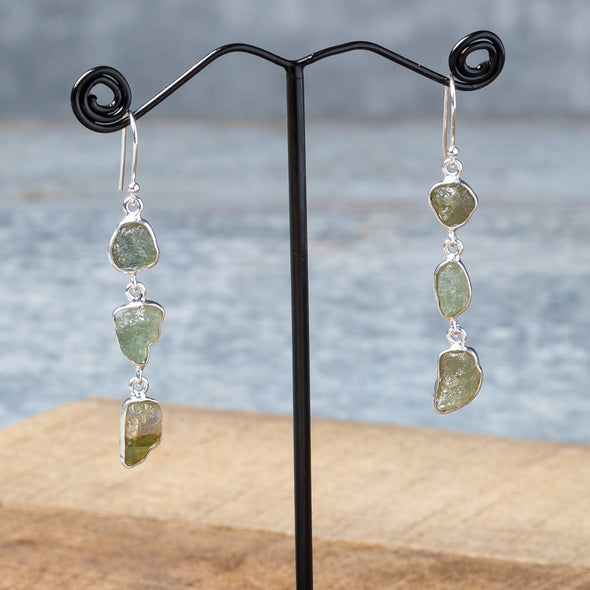 3-Stone Raw Tourmaline Earrings