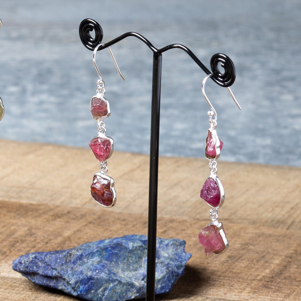3-Stone Raw Tourmaline Earrings