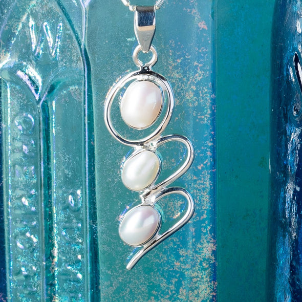 3-Stone Swirly Drop Necklace