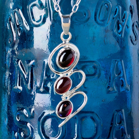 3-Stone Swirly Drop Necklace