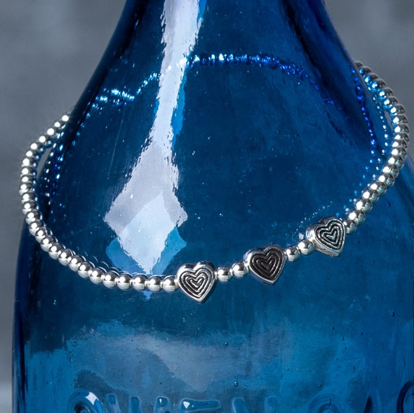 Hearts! Stretchy Silver Bracelet