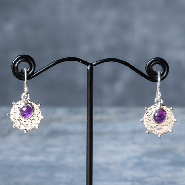 Stone + Hammered Shield Earrings