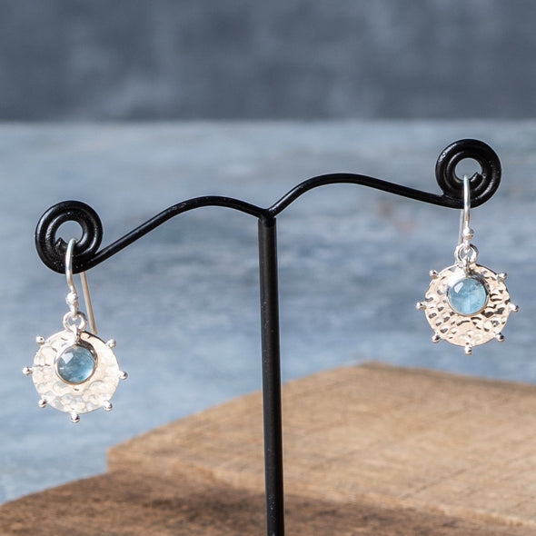Stone + Hammered Shield Earrings