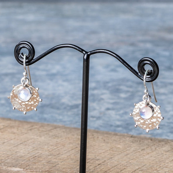 Stone + Hammered Shield Earrings