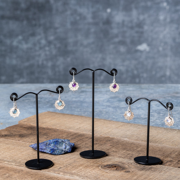 Stone + Hammered Shield Earrings
