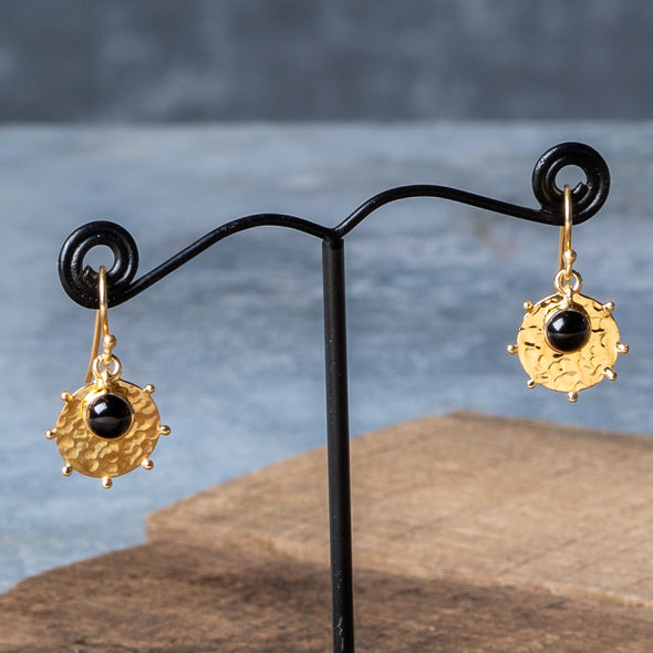 Stone + Hammered Shield Earrings