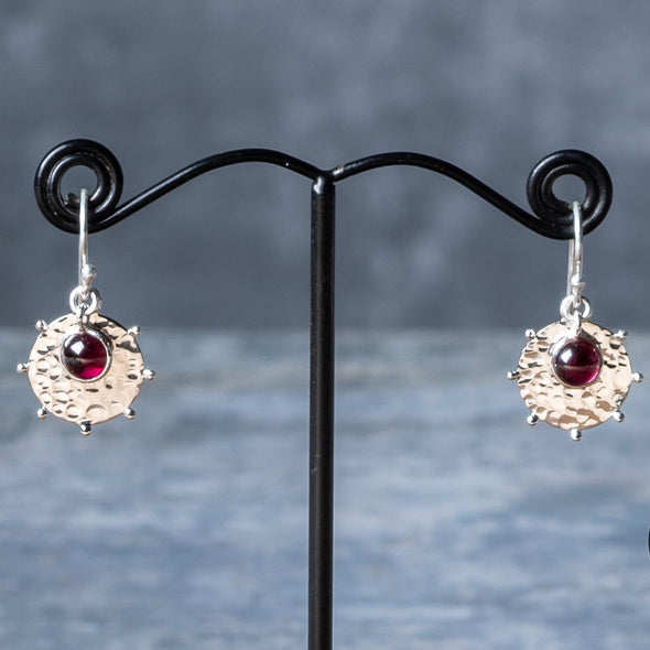 Stone + Hammered Shield Earrings