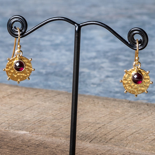 Stone + Hammered Shield Earrings