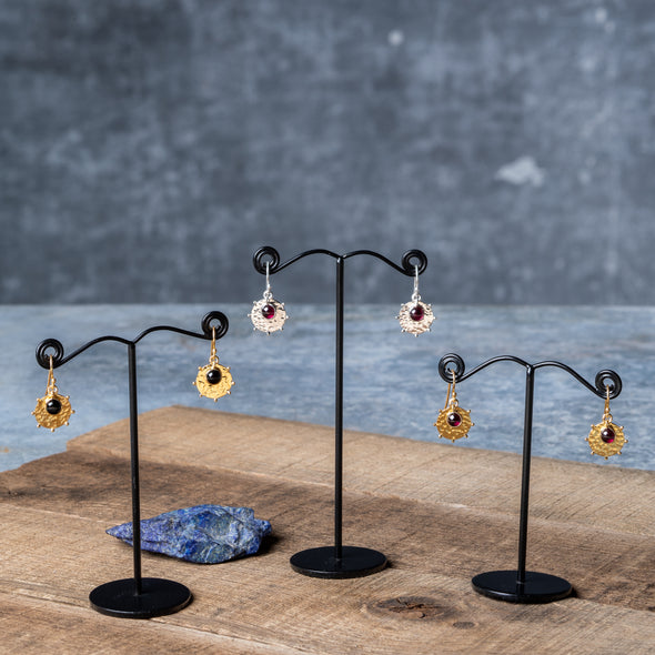Stone + Hammered Shield Earrings