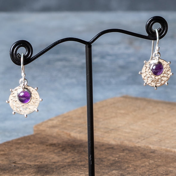 Stone + Hammered Shield Earrings