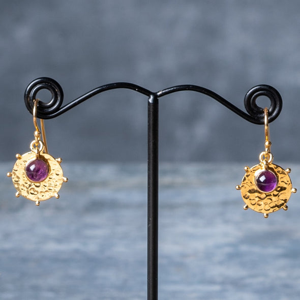 Stone + Hammered Shield Earrings