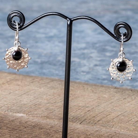 Stone + Hammered Shield Earrings