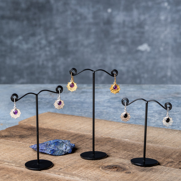 Stone + Hammered Shield Earrings