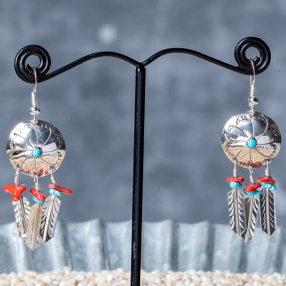Shield + Feather Navajo Earrings