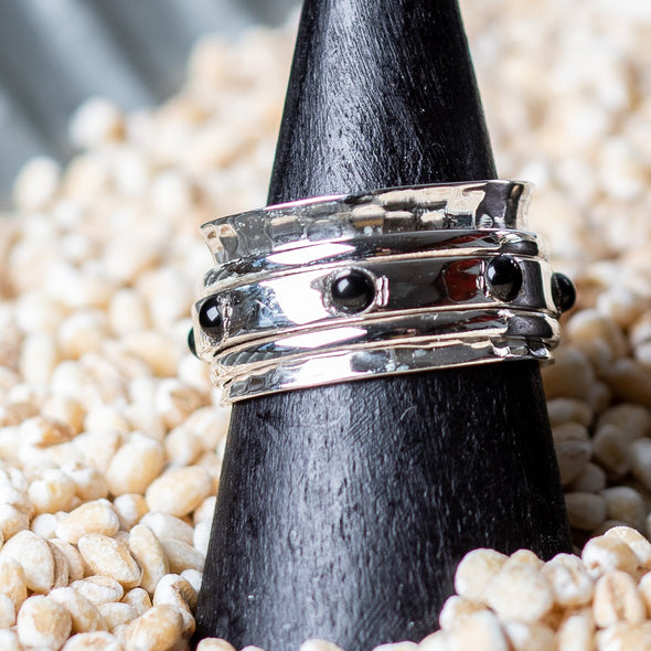 Banded Inset Stone Spinner Rings