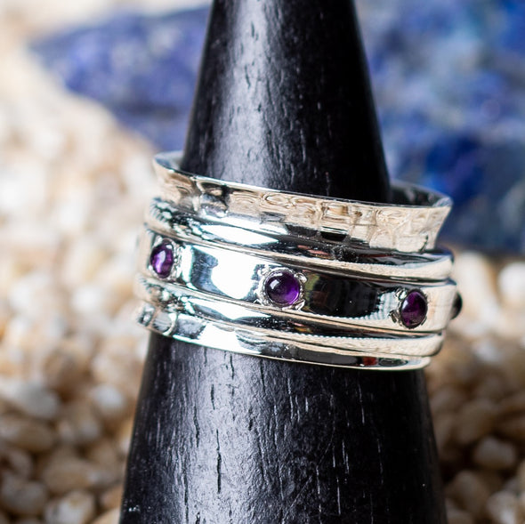 Banded Inset Stone Spinner Rings