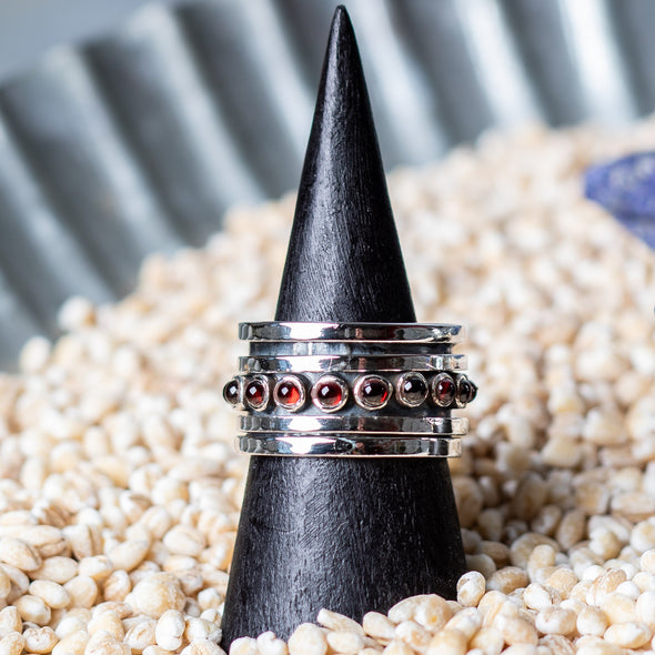 Silver Banded Stone Spinner Rings