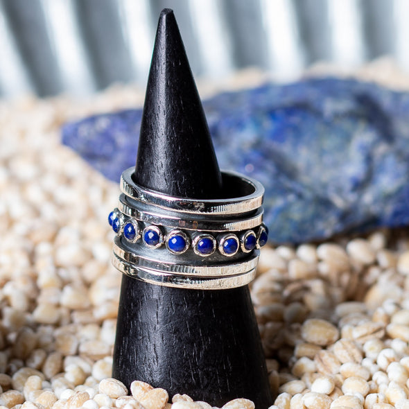 Silver Banded Stone Spinner Rings