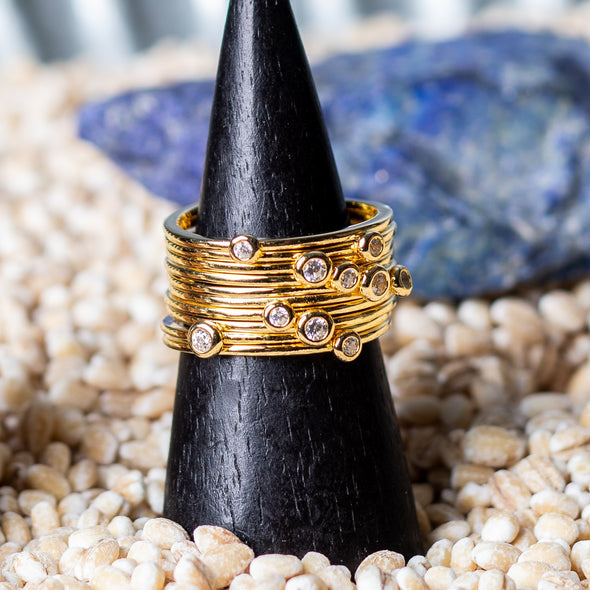 Multi-Banded Gold Vermeil Sparkle Rings