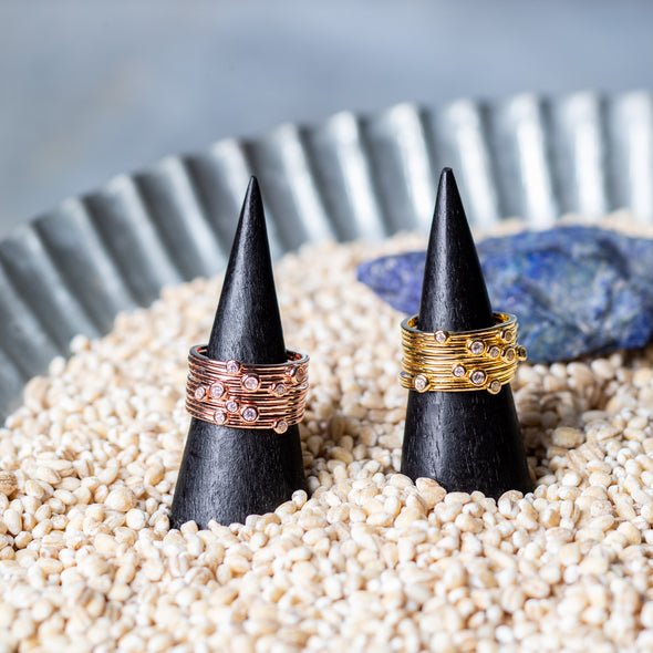 Multi-Banded Gold Vermeil Sparkle Rings