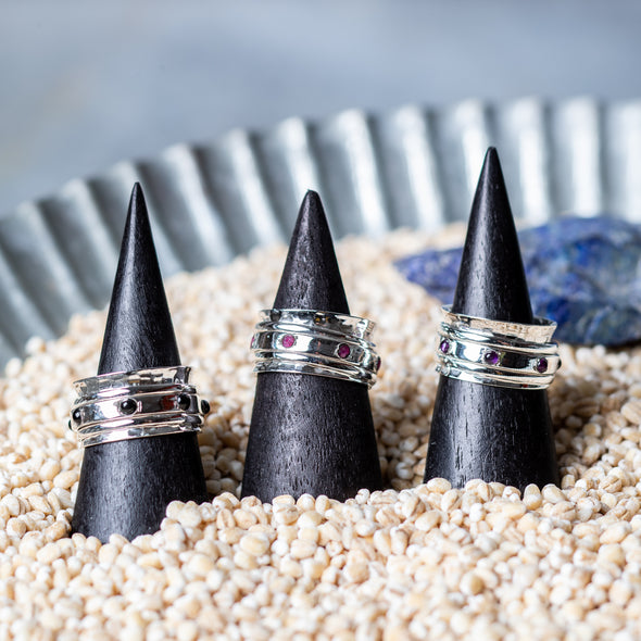 Banded Inset Stone Spinner Rings