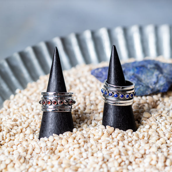 Silver Banded Stone Spinner Rings