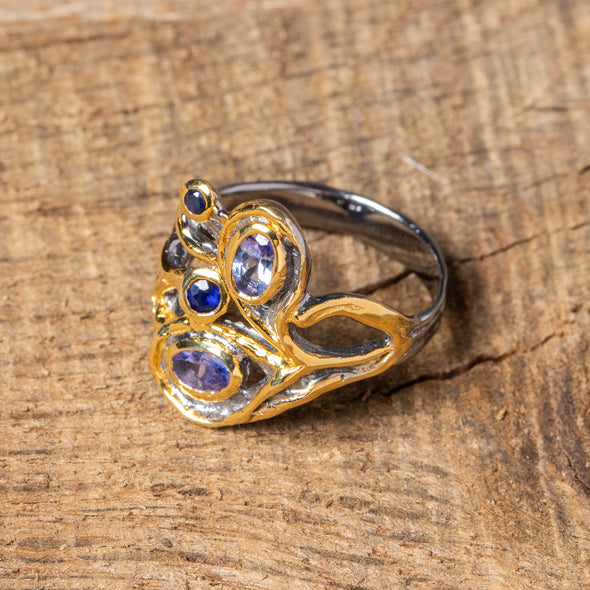 Tanzanite + Sapphire Leaf Swirl