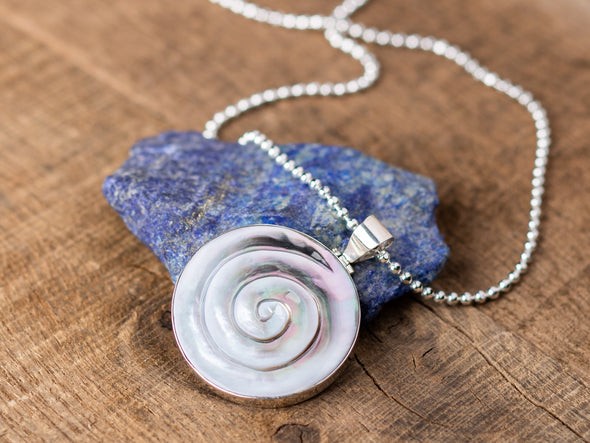 Spiral Carved Mother of Pearl Necklace