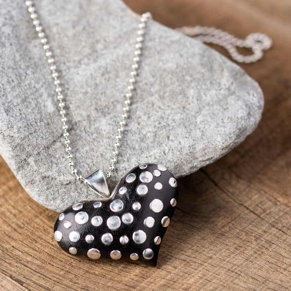 Silver Studded Heart Necklace