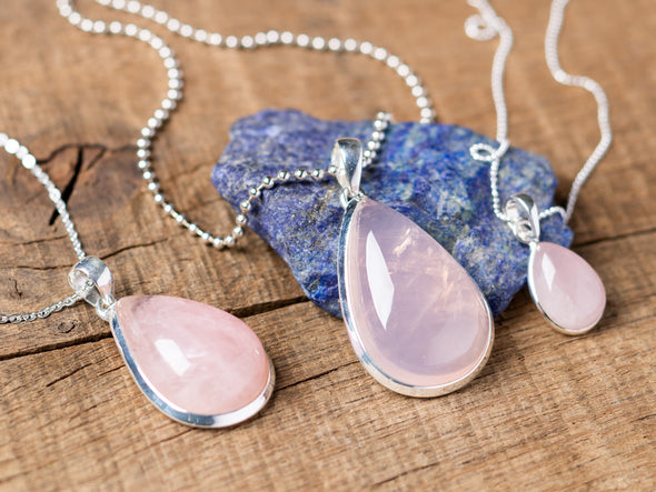 Simple Rose Quartz Teardrop Necklace