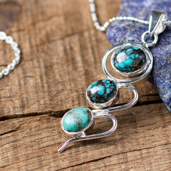 3-Stone Swirly Drop Necklace